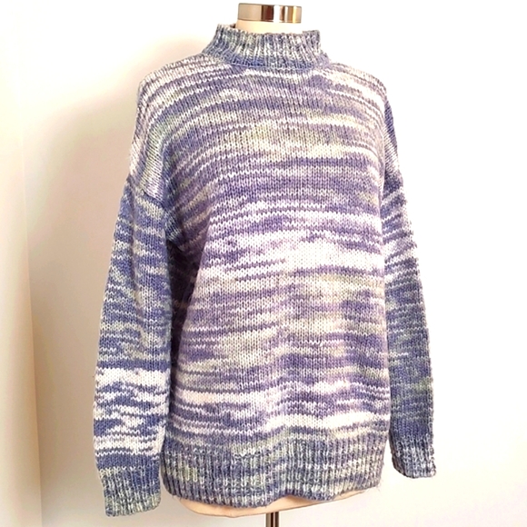 a.n.a Womans Soft Knit Turtleneck Violet & White Variegated Sweater/Size L - Picture 1 of 9